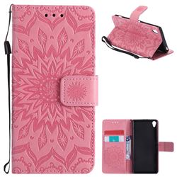 Embossing Sunflower Leather Wallet Case for Sony Xperia XA - Pink
