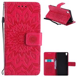 Embossing Sunflower Leather Wallet Case for Sony Xperia XA - Red