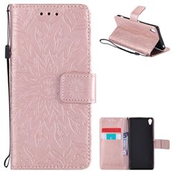 Embossing Sunflower Leather Wallet Case for Sony Xperia XA - Rose Gold