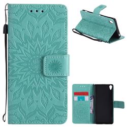 Embossing Sunflower Leather Wallet Case for Sony Xperia XA - Green