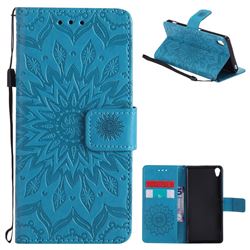 Embossing Sunflower Leather Wallet Case for Sony Xperia XA - Blue
