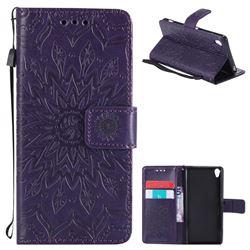 Embossing Sunflower Leather Wallet Case for Sony Xperia XA - Purple