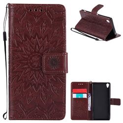 Embossing Sunflower Leather Wallet Case for Sony Xperia XA - Brown
