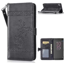 Luxury Retro Oil Wax Embossed PU Leather Wallet Case for Sony Xperia XA - Black