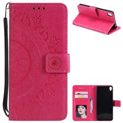 Intricate Embossing Datura Leather Wallet Case for Sony Xperia XA - Rose Red
