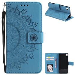 Intricate Embossing Datura Leather Wallet Case for Sony Xperia XA - Blue