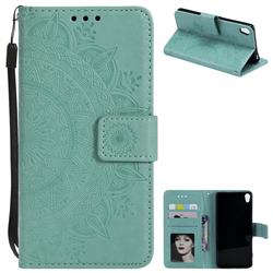 Intricate Embossing Datura Leather Wallet Case for Sony Xperia XA - Mint Green