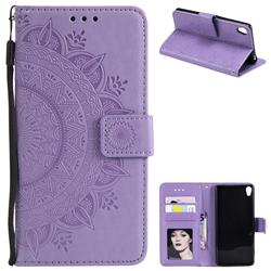 Intricate Embossing Datura Leather Wallet Case for Sony Xperia XA - Purple