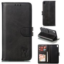 Embossing Happy Cat Leather Wallet Case for Sony Xperia XA - Black