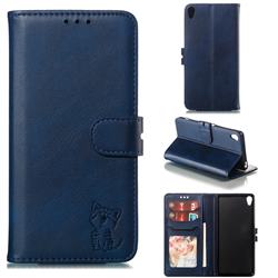 Embossing Happy Cat Leather Wallet Case for Sony Xperia XA - Blue