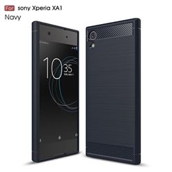 Luxury Carbon Fiber Brushed Wire Drawing Silicone TPU Back Cover for Sony Xperia XA1 (Navy)