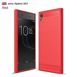 Luxury Carbon Fiber Brushed Wire Drawing Silicone TPU Back Cover for Sony Xperia XA1 (Red)