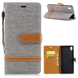 Jeans Cowboy Denim Leather Wallet Case for Sony Xperia XA1 - Gray