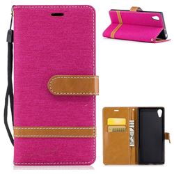 Jeans Cowboy Denim Leather Wallet Case for Sony Xperia XA1 - Rose