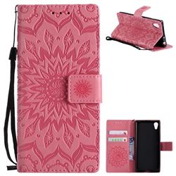 Embossing Sunflower Leather Wallet Case for Sony Xperia XA1 - Pink