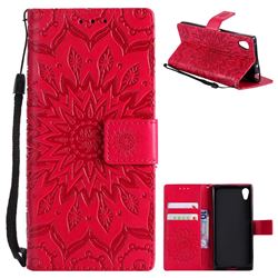 Embossing Sunflower Leather Wallet Case for Sony Xperia XA1 - Red