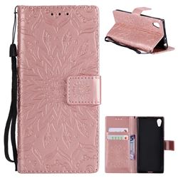 Embossing Sunflower Leather Wallet Case for Sony Xperia XA1 - Rose Gold
