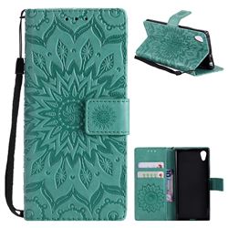 Embossing Sunflower Leather Wallet Case for Sony Xperia XA1 - Green