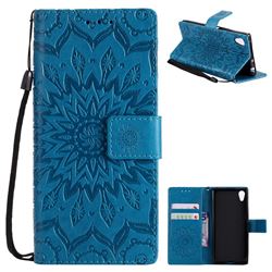 Embossing Sunflower Leather Wallet Case for Sony Xperia XA1 - Blue