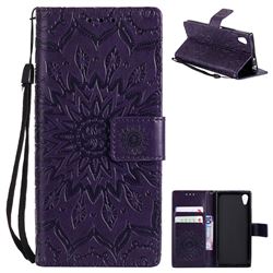 Embossing Sunflower Leather Wallet Case for Sony Xperia XA1 - Purple