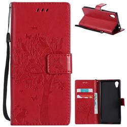 Embossing Butterfly Tree Leather Wallet Case for Sony Xperia XA1 - Red
