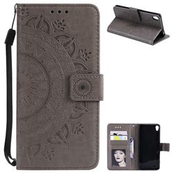 Intricate Embossing Datura Leather Wallet Case for Sony Xperia XA1 - Gray