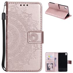 Intricate Embossing Datura Leather Wallet Case for Sony Xperia XA1 - Rose Gold