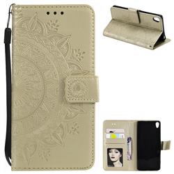 Intricate Embossing Datura Leather Wallet Case for Sony Xperia XA1 - Golden