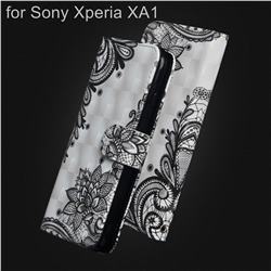 Black Lace Flower 3D Painted Leather Wallet Case for Sony Xperia XA1