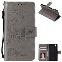 Embossing Owl Couple Flower Leather Wallet Case for Sony Xperia XA1 - Gray