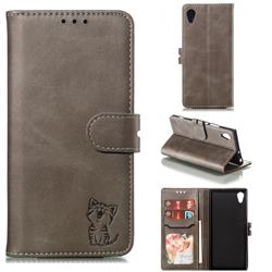 Embossing Happy Cat Leather Wallet Case for Sony Xperia XA1 - Gray