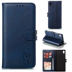 Embossing Happy Cat Leather Wallet Case for Sony Xperia XA1 - Blue