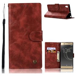 Luxury Retro Leather Wallet Case for Sony Xperia XA1 Plus - Wine Red