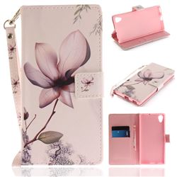 Magnolia Flower Hand Strap Leather Wallet Case for Sony Xperia XA1 Plus