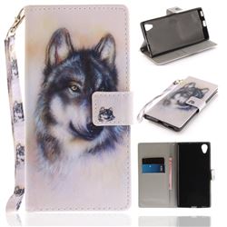 Snow Wolf Hand Strap Leather Wallet Case for Sony Xperia XA1 Plus