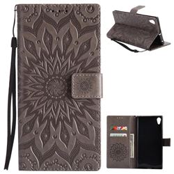 Embossing Sunflower Leather Wallet Case for Sony Xperia XA1 Ultra - Gray