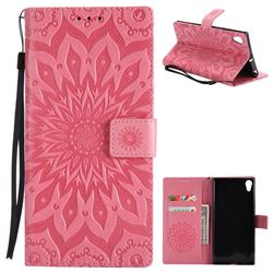 Embossing Sunflower Leather Wallet Case for Sony Xperia XA1 Ultra - Pink