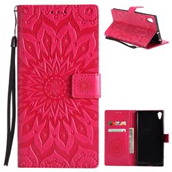 Embossing Sunflower Leather Wallet Case for Sony Xperia XA1 Ultra - Red