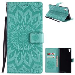 Embossing Sunflower Leather Wallet Case for Sony Xperia XA1 Ultra - Green