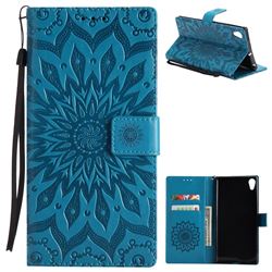 Embossing Sunflower Leather Wallet Case for Sony Xperia XA1 Ultra - Blue