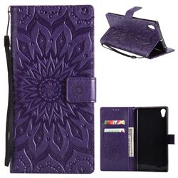 Embossing Sunflower Leather Wallet Case for Sony Xperia XA1 Ultra - Purple