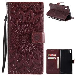 Embossing Sunflower Leather Wallet Case for Sony Xperia XA1 Ultra - Brown