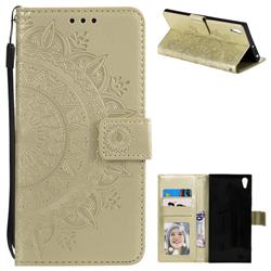 Intricate Embossing Datura Leather Wallet Case for Sony Xperia XA1 Ultra - Golden