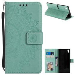 Intricate Embossing Datura Leather Wallet Case for Sony Xperia XA1 Ultra - Mint Green