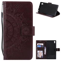 Intricate Embossing Datura Leather Wallet Case for Sony Xperia XA1 Ultra - Brown