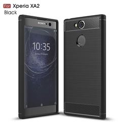 Luxury Carbon Fiber Brushed Wire Drawing Silicone TPU Back Cover for Sony Xperia XA2 - Black