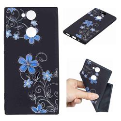 Little Blue Flowers 3D Embossed Relief Black TPU Cell Phone Back Cover for Sony Xperia XA2