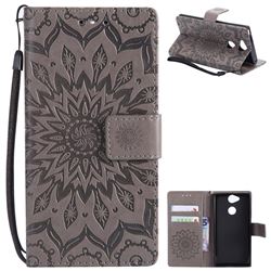 Embossing Sunflower Leather Wallet Case for Sony Xperia XA2 - Gray