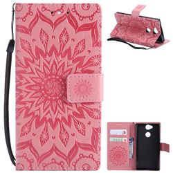 Embossing Sunflower Leather Wallet Case for Sony Xperia XA2 - Pink