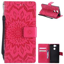 Embossing Sunflower Leather Wallet Case for Sony Xperia XA2 - Red